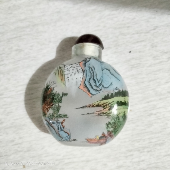 2- Vintage Reverse Painted Glass Snuff Bottle with Stopper - Picture 2 of 6